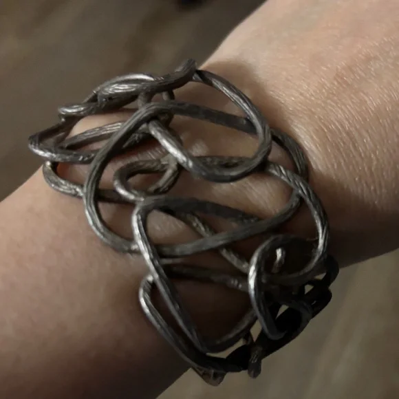 Vintage Silver Cuff Bracelet Retro abstract Glam - Picture 1 of 7